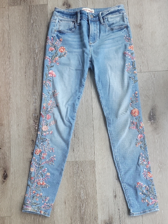 DRIFTWOOD Denim - DRIFTWOOD Light Blue Skinny Jeans with Pink Floral Embroidery